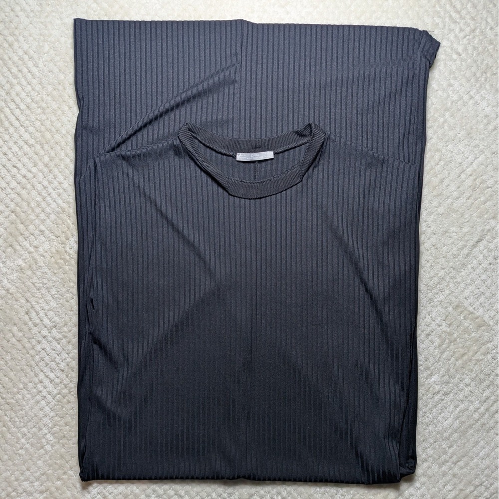 Zara‎ W&B Collection Ribbed Maxi Dress L Large Charcoal Black Stretch Bodycon